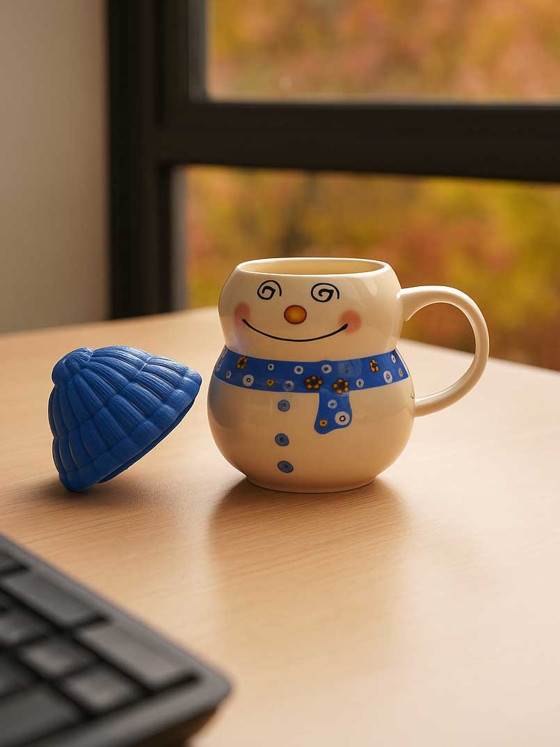 ماگ زمستانی آدم برفی کلاه آبی